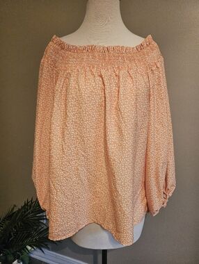 Source Unknown Peach Floral Off-Shoulder Peasant Top